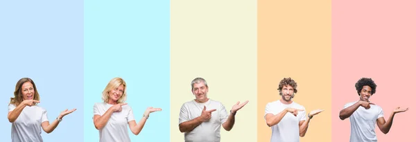 Collage Gruppo Giovani Persone Mezza Età Che Indossano Shirt Bianca — Foto Stock