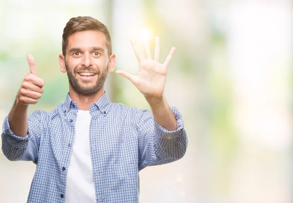 Jonge Knappe Man Dragen Witte Shirt Geïsoleerde Achtergrond Weergeven Met — Stockfoto