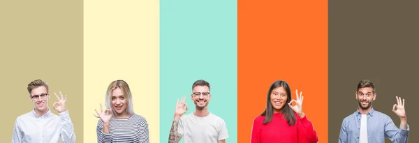 Collage Grupo Jóvenes Sobre Fondo Aislado Colorido Sonriendo Positivo Haciendo — Foto de Stock