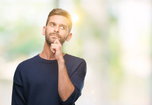 Joven Hombre Guapo Con Suéter Invierno Sobre Fondo Aislado Con — Foto de Stock