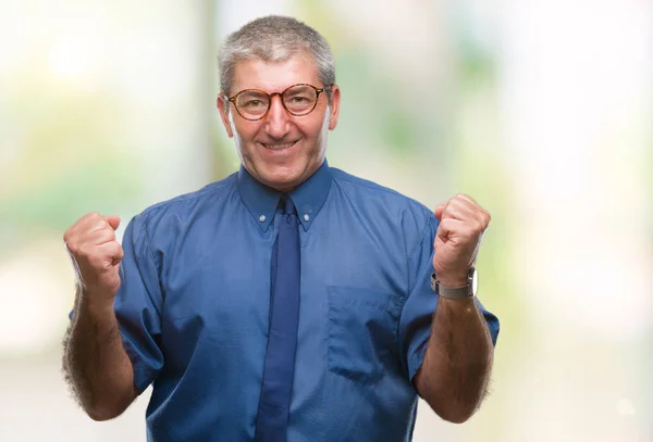 Bello Uomo Affari Anziano Sfondo Isolato Che Celebra Sorpreso Stupito — Foto Stock