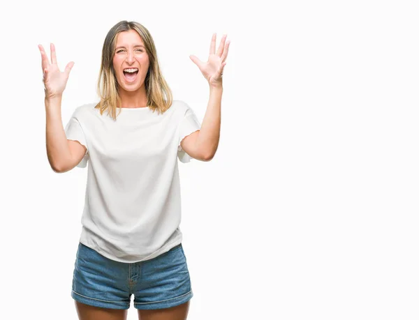 Jovem Bela Mulher Sobre Fundo Isolado Celebrando Louco Espantado Pelo — Fotografia de Stock