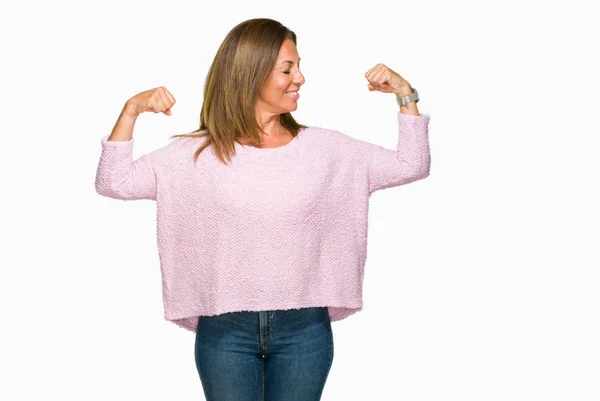 Bella Donna Adulta Mezza Età Che Indossa Maglione Invernale Sfondo — Foto Stock