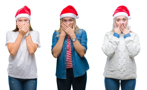 Collage Einer Gruppe Junger Frauen Mit Weihnachtsmütze Vor Isoliertem Hintergrund — Stockfoto