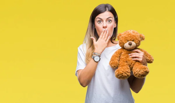 Oyuncak Ayı Peluş Izole Arka Kapak Ağız Elle Hata Korku — Stok fotoğraf