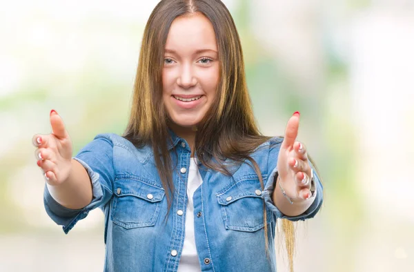 Joven Mujer Hermosa Caucásica Sobre Fondo Aislado Mirando Cámara Sonriendo — Foto de Stock