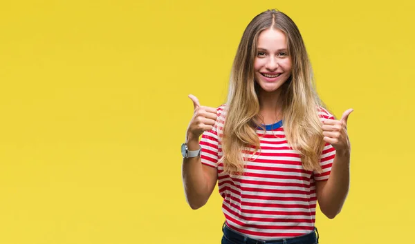 Jonge Mooie Blonde Vrouw Geïsoleerde Achtergrond Succes Teken Doen Positief — Stockfoto