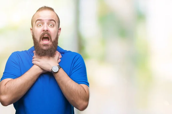 Joven Hombre Hipster Caucásico Con Camisa Azul Sobre Fondo Aislado —  Fotos de Stock