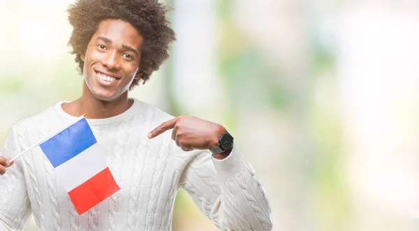 Afro Americano Bandeira Homem França Sobre Fundo Isolado Com Rosto — Fotografia de Stock