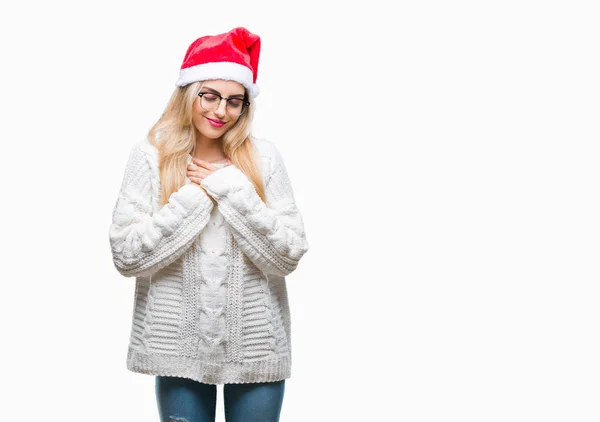 Junge Schöne Blonde Frau Mit Weihnachtsmütze Über Isoliertem Hintergrund Lächelnd — Stockfoto