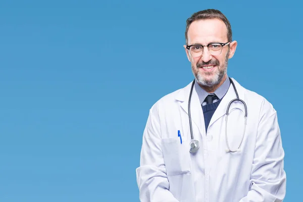 Middle Age Senior Hoary Doctor Man Wearing Medical Uniform Isolated — Stock Photo, Image