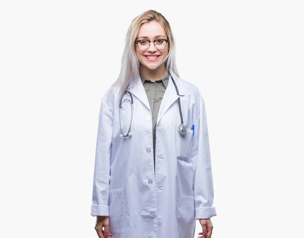 Young Blonde Doctor Woman Isolated Background Happy Cool Smile Face — Stock Photo, Image