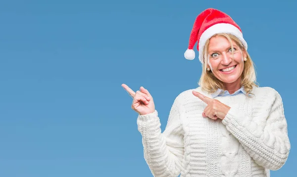 Middle Age Blonde Woman Wearing Christmas Hat Isolated Background Smiling — Stock Photo, Image