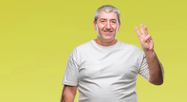 Handsome Senior Man Isolated Background Showing Pointing Fingers Number Three — Stock Photo, Image
