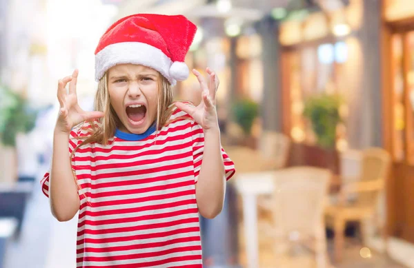 Joven Chica Hermosa Con Sombrero Navidad Sobre Fondo Aislado Loco — Foto de Stock