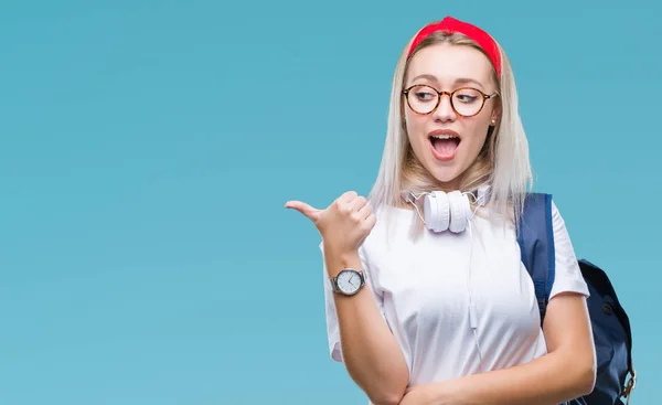 Ung Blond Student Kvinna Som Bär Glasögon Och Ryggsäck Över — Stockfoto
