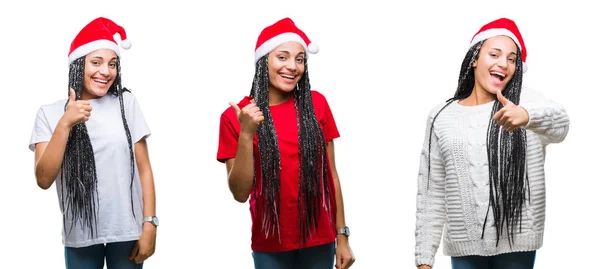 Collage Bella Donna Afroamericana Che Indossa Cappello Natale Sfondo Isolato — Foto Stock