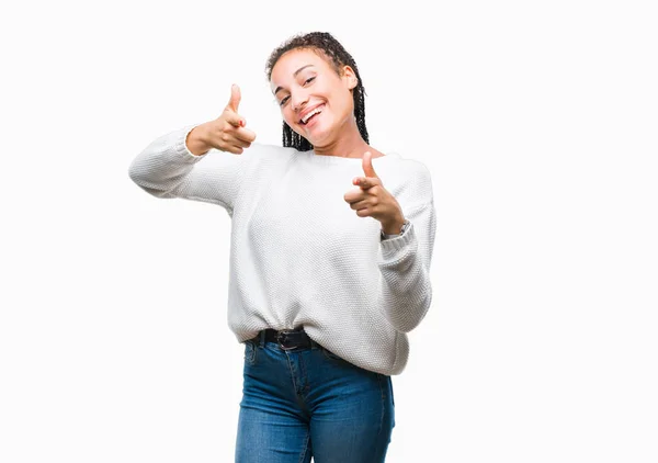 Genç Örgülü Saç Afro Amerikan Kız Kameraya Mutlu Komik Suratla — Stok fotoğraf