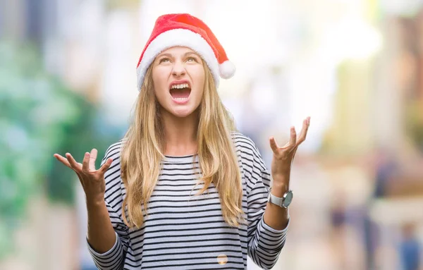 Giovane Bella Donna Bionda Indossa Cappello Natale Sfondo Isolato Pazzo — Foto Stock