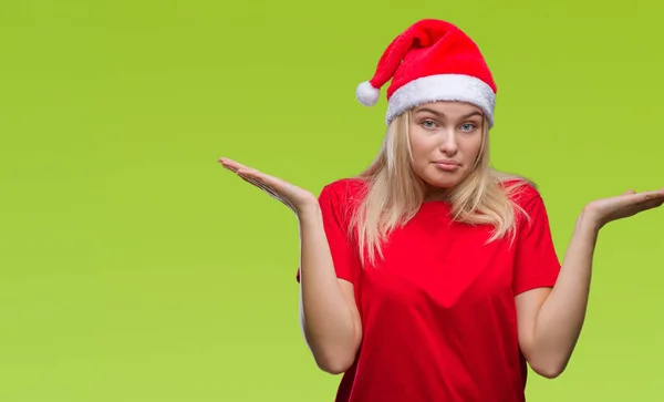 Jonge Kaukasische Vrouw Kerstmuts Dragen Geïsoleerde Achtergrond Clueless Verward Expressie — Stockfoto