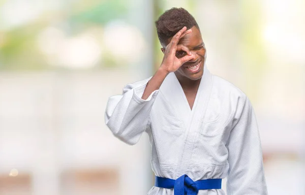 Young African American Man Isolated Background Wearing Kimono Doing Gesture — Stock Photo, Image