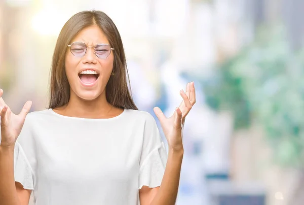 Young Asian Woman Wearing Glasses Isolated Background Crazy Mad Shouting — Stock Photo, Image