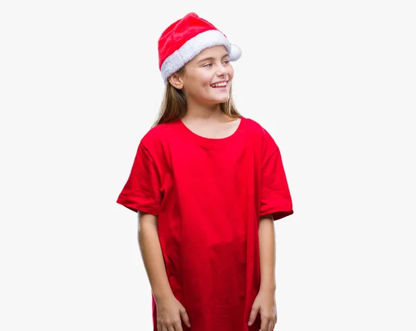 Young Beautiful Girl Wearing Christmas Hat Isolated Background Looking Away — Stock Photo, Image