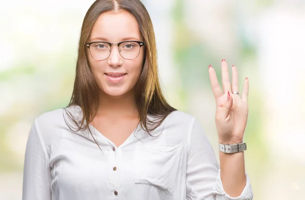 Bril Jonge Kaukasische Mooie Zakenvrouw Geïsoleerd Achtergrond Weergegeven Met Vingers — Stockfoto