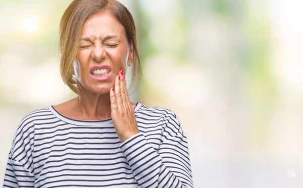 Senior Hispanische Frau Mittleren Alters Über Isolierten Hintergrund Berühren Mund — Stockfoto