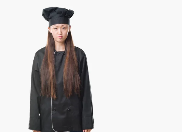Jovem Chinesa Sobre Fundo Isolado Vestindo Uniforme Chef Deprimido Preocupar — Fotografia de Stock