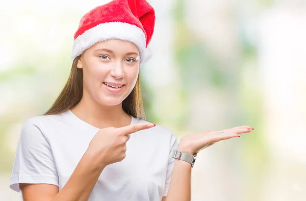 Jovem Bela Mulher Caucasiana Vestindo Chapéu Natal Sobre Fundo Isolado — Fotografia de Stock