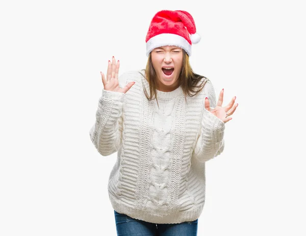 Joven Hermosa Mujer Caucásica Con Sombrero Navidad Sobre Fondo Aislado —  Fotos de Stock