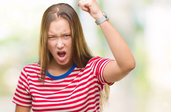 Joven Mujer Hermosa Caucásica Sobre Fondo Aislado Enojado Loco Levantando — Foto de Stock