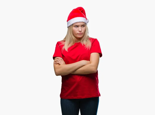 Jonge Kaukasische Vrouw Kerstmuts Dragen Geïsoleerde Achtergrond Scepticus Nerveus Afkeurende — Stockfoto