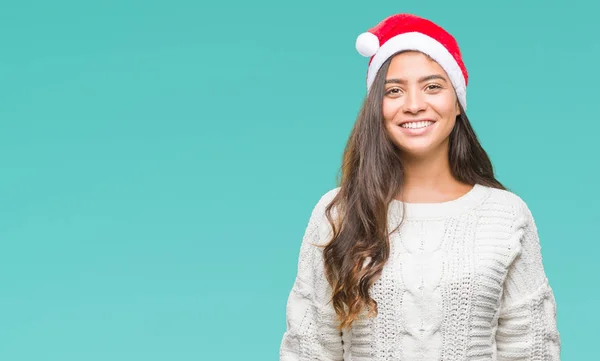 Jeune Femme Arabe Portant Chapeau Noël Sur Fond Isolé Avec — Photo