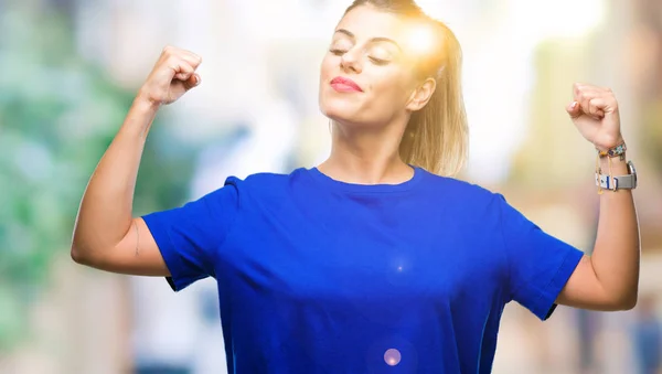 Mujer Hermosa Joven Que Usa Una Camiseta Azul Casual Sobre —  Fotos de Stock