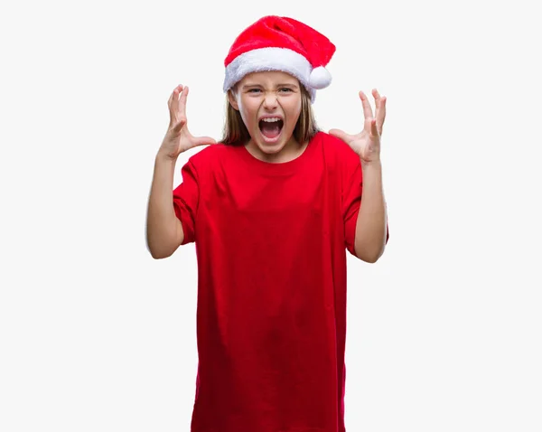 Menina Bonita Nova Vestindo Chapéu Natal Sobre Fundo Isolado Louco — Fotografia de Stock