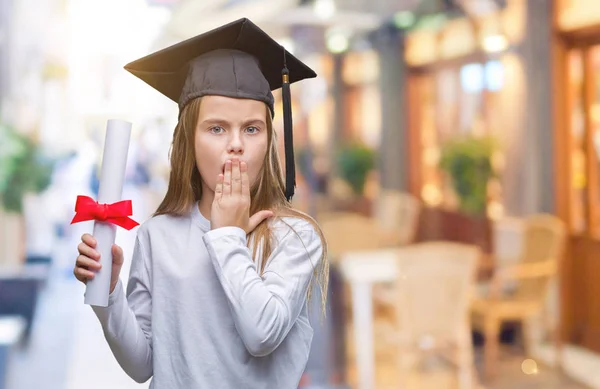 Young Beautiful Girl Wearing Graduate Cap Holding Degree Isolated Background — Stock Photo, Image