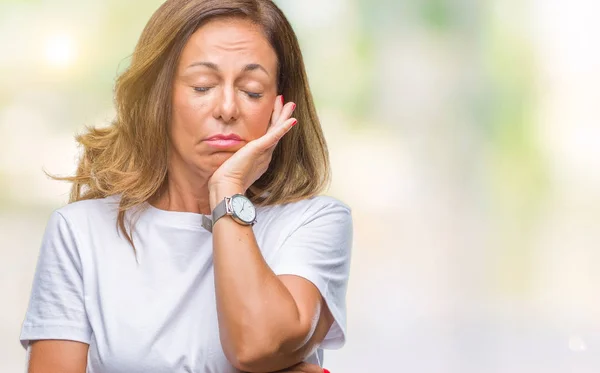 Middle Age Senior Hispanic Woman Isolated Background Thinking Looking Tired — Stock Photo, Image