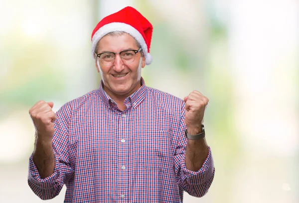 Schöner Älterer Herr Mit Weihnachtsmütze Über Isoliertem Hintergrund Der Überrascht — Stockfoto