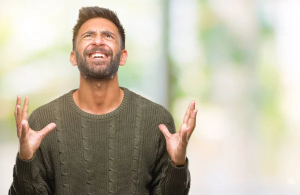 Hombre Hispano Adulto Usando Suéter Invierno Sobre Fondo Aislado Loco — Foto de Stock