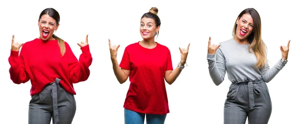 Colagem Jovem Bela Mulher Sobre Fundo Isolado Gritando Com Expressão — Fotografia de Stock