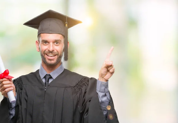 Joven Guapo Graduado Hombre Sosteniendo Grado Sobre Fondo Aislado Muy — Foto de Stock