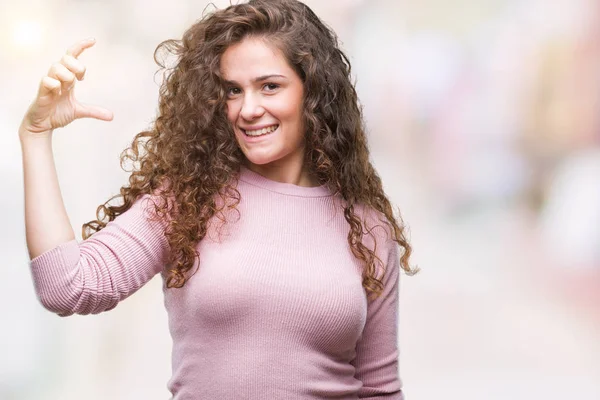 Beautiful Brunette Curly Hair Young Girl Wearing Pink Sweater Isolated — Stock Photo, Image
