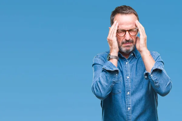 Hombre Mayor Edad Mediana Con Gafas Sobre Fondo Aislado Con —  Fotos de Stock