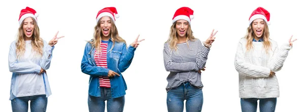 Young Beautiful Young Woman Wearing Christmas Hat White Isolated Background — Stock Photo, Image