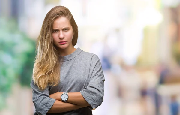 Unga Vackra Blonda Kvinnan Över Isolerade Bakgrund Skeptiker Och Nervös — Stockfoto