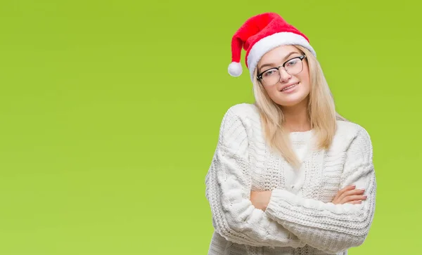 Mulher Caucasiana Jovem Usando Chapéu Natal Sobre Fundo Isolado Rosto — Fotografia de Stock