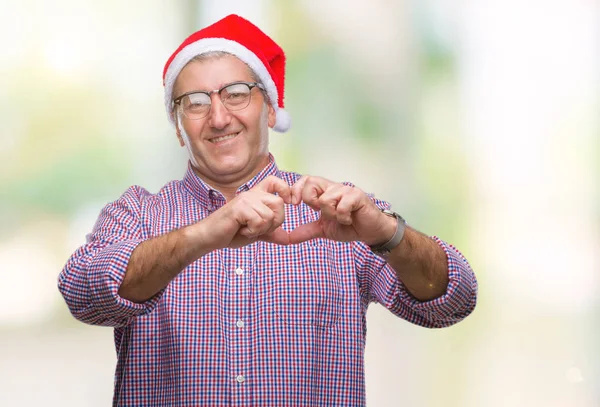 Schöner Älterer Mann Mit Weihnachtsmütze Über Isoliertem Hintergrund Der Verliebt — Stockfoto