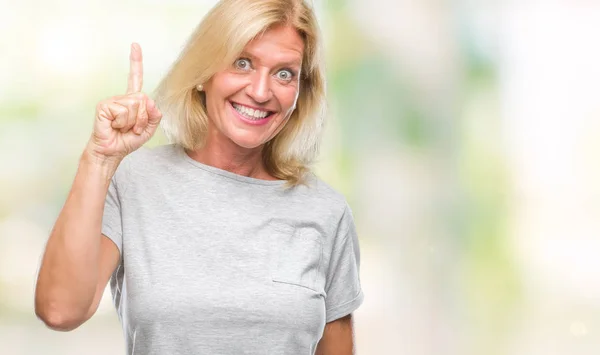 Middle Age Blonde Woman Isolated Background Pointing Finger Successful Idea Stock Image